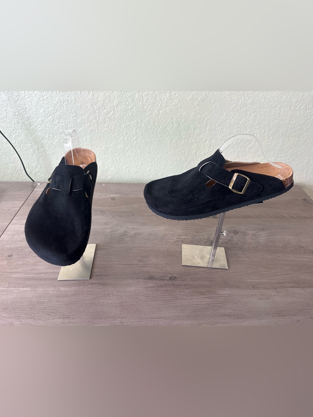 NWOT Men’s Black Faux Suede Comfort Clogs Slip-On Buckle Shoes EU 44 US 11